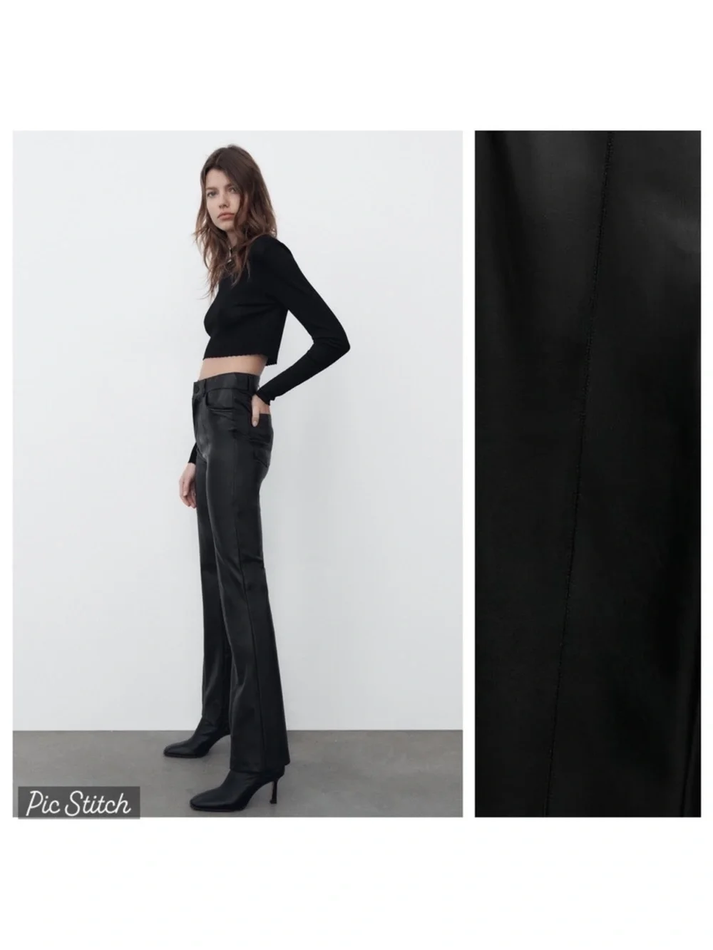 Zara Faux Leather Flared Trousers Pants Black
